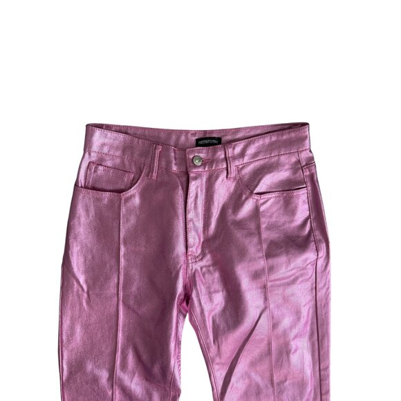 PRETTY LITTLE THING PTL Pink Metallic Straight Leg Pants Jeans Size US 6 - Picture 9 of 9
